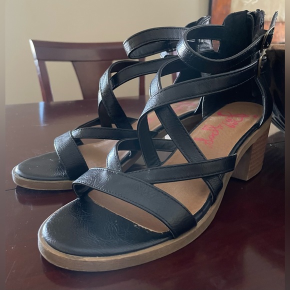 Jellypop Shoes - Jellypop Zipper Back Heel Ankle Strap Sandals Black Manmade Women’s Size 10